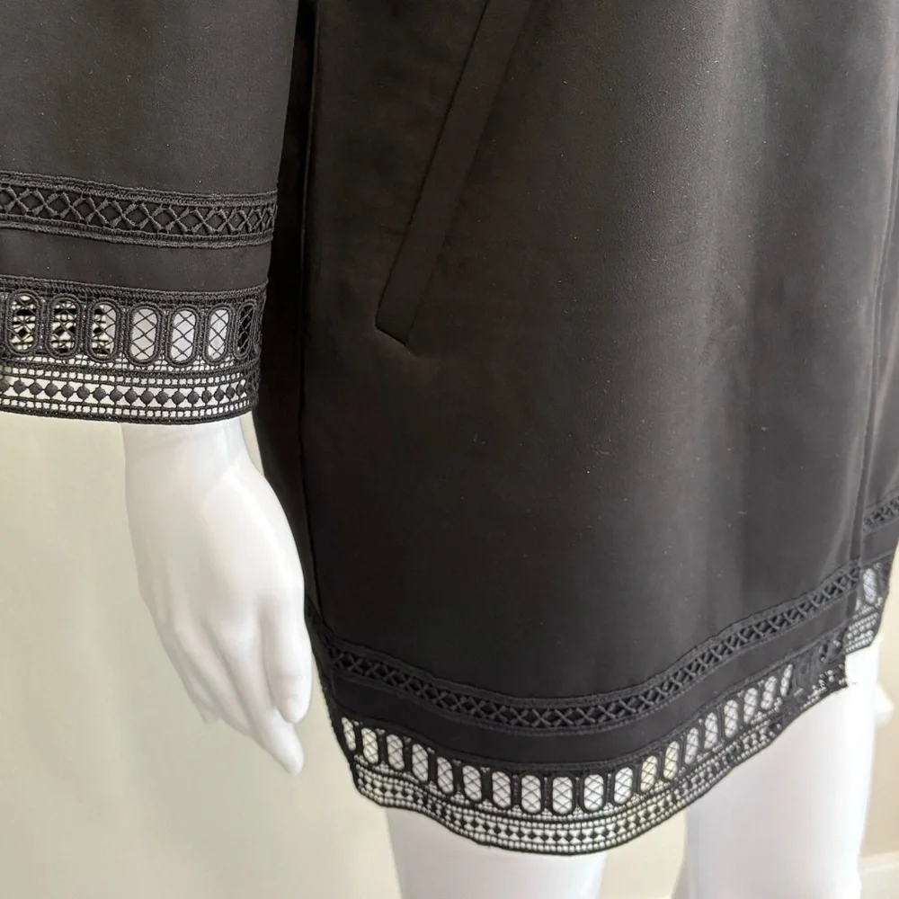 NWT Zara Black Faux Suede Oversized Open Jacket Womens Size XS Crochet Lace Trim